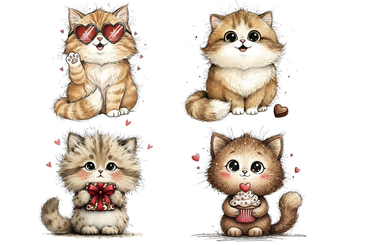 Whimsical Valentine Cat Clipart PNG, an Animal Illustration by maryamdesignarts (Photo 6 of 12)
