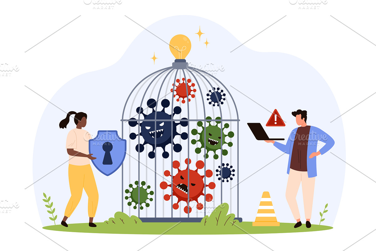 Quarantining Computer Virus Cage, a Technology Illustration by Flashvector