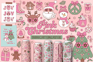 Pink Christmas Vector Collection, a Seasonal Illustration by NataKa