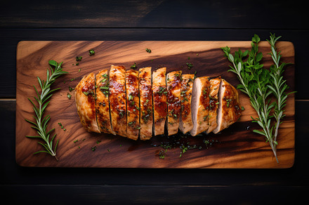 Chicken marinated fillet meat on wooden board, a Food & Drink Photo by AlyaAnd