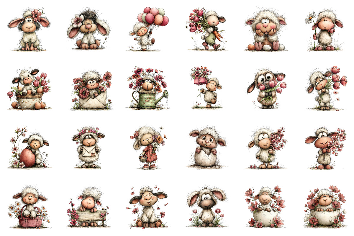 Whimsical Easter Sheep Clipart, an Illustration by CreationArt (Photo 4 of 6)