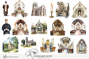 115 watercolour church clip art, an Object Illustration by Poppy Lane Studio (Thumbnail 2 of 11)