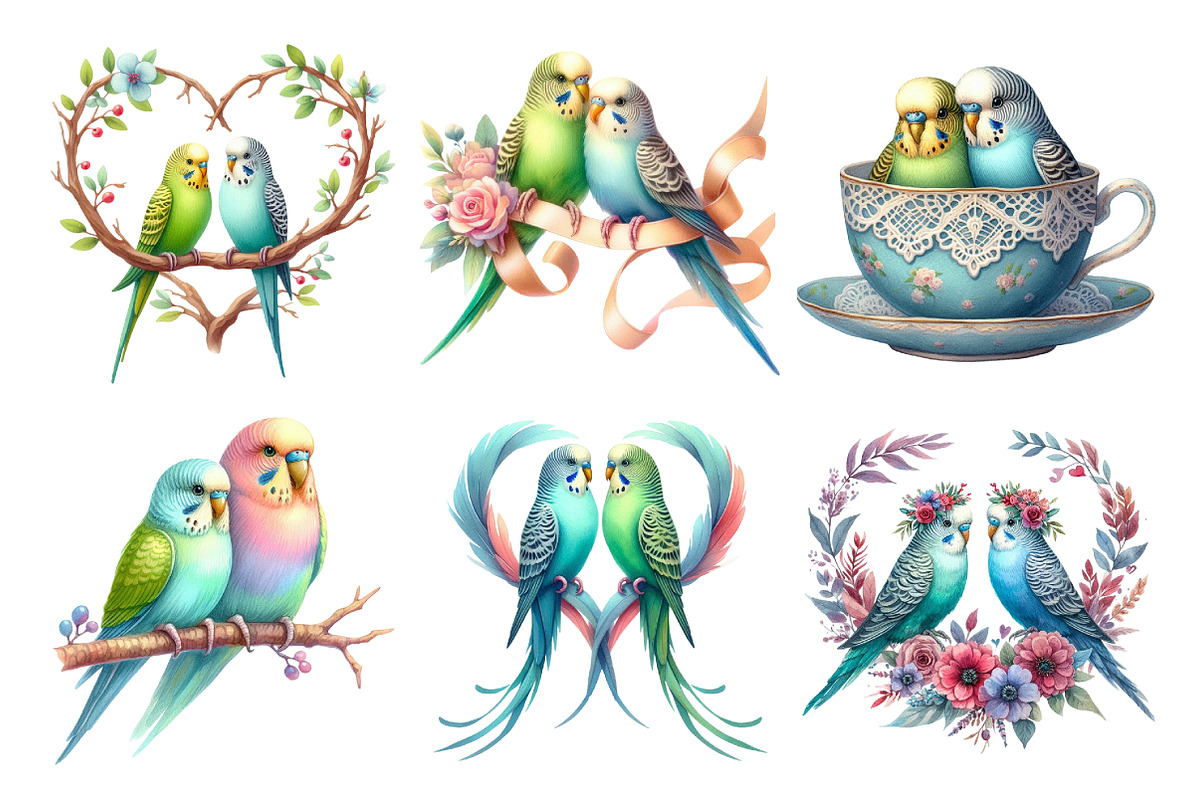 Watercolor Parakeet Couple Clipart, an Illustration by Daily.Designs (Photo 5 of 5)