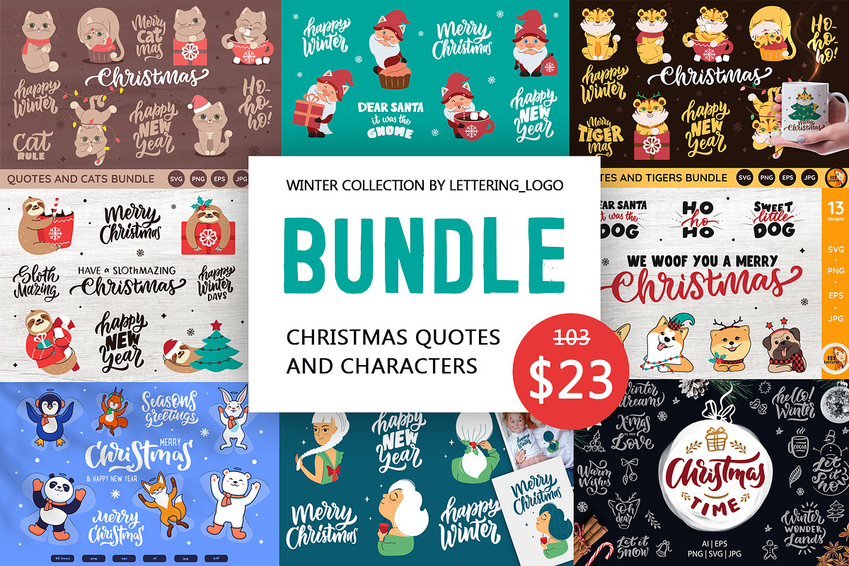 Cute Christmas Bundle, an Animal Illustration by Lettering_Logo (Photo 1 of 11)