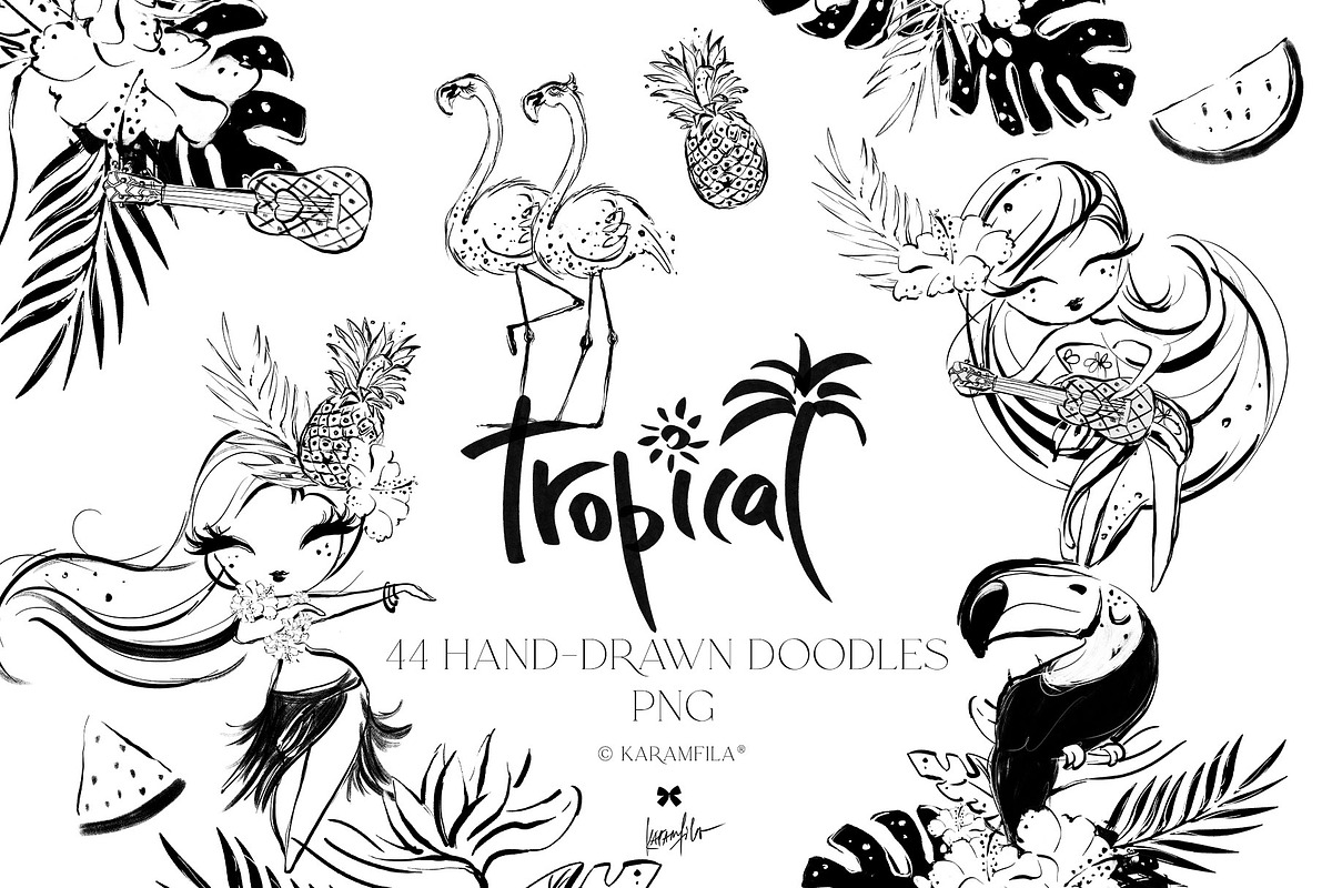 Hawaii Hula Girls Tropical Doodles, an Outline Icon by KaramfilaS (Photo 1 of 6)