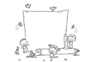 Frame With Three Kids Outdoors