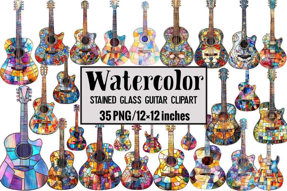 Stained Glass Guitar Clipart, an Illustration by Design Market (Photo 1 of 3)