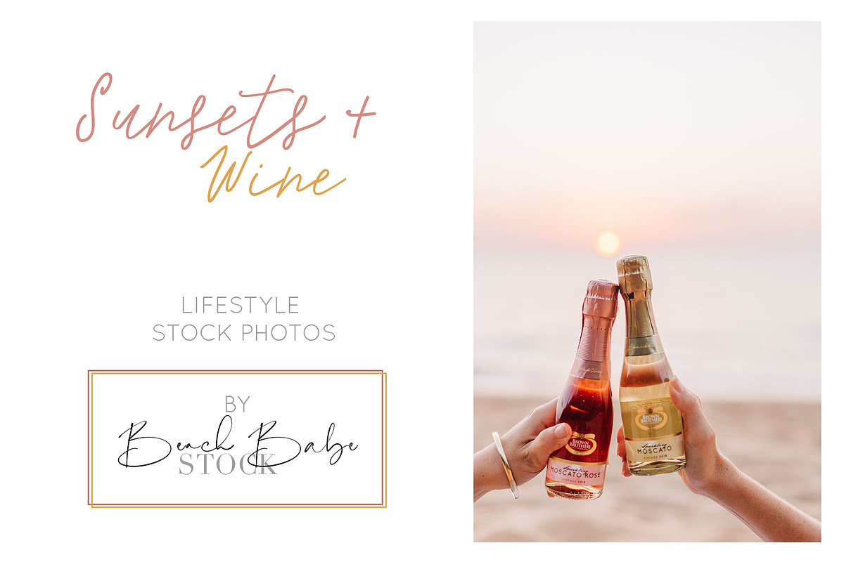 Clinking moscato bottles on a beach, a Food & Drink Photo by Beach Babe Stock (Photo 1 of 2)