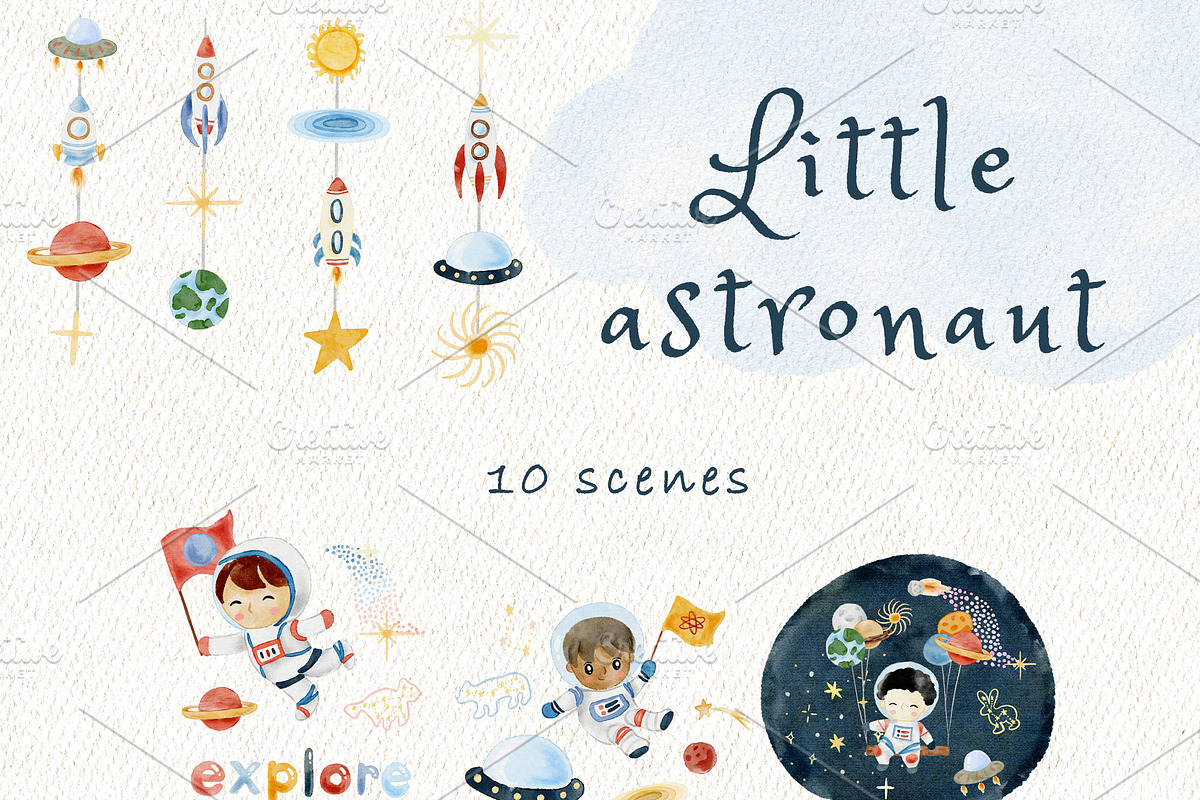 Baby astronaut watercolour clipart, an Illustration by heyiamalice (Photo 4 of 12)