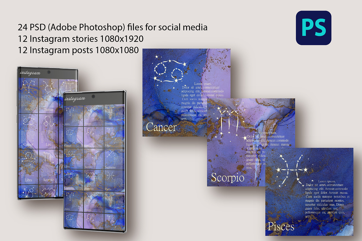 Zodiac Horoscope: 12 Signs., a Social Media Template by Digital illustration shop (Photo 3 of 4)