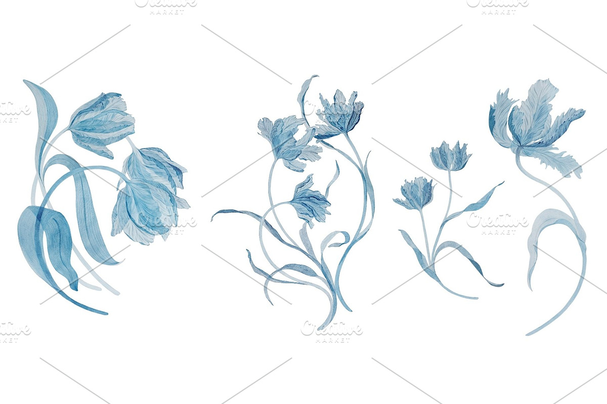 Watercolor Pattern Blue Tulips, a Pattern Graphic by MouseGrey (Photo 6 of 7)