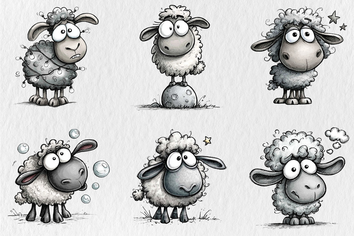 Whimsical Funny Sheep Clipart, an Animal Illustration by Rose Art (Photo 4 of 7)