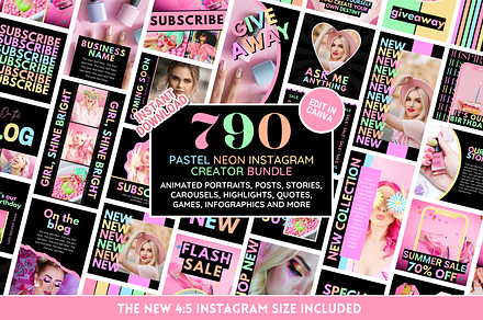 Pastel Neon Instagram Templates, a Social Media Template by SunshineStudioBoutique