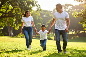Happy young family playing at park, a Person Photo by DanFLCreativo