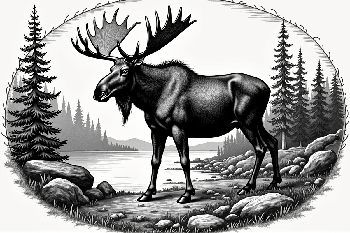 Moose with mountain in the forest, an Illustration by Amazin_art (Photo 4 of 13)