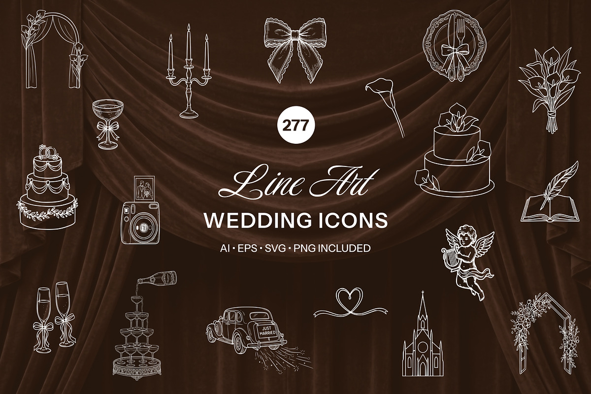 277 Hand Drawn Wedding Icons, an Object Graphic by OliaMuseDesign (Photo 1 of 8)