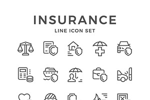 Set line icons of insurance, an Outline Icon by motorama