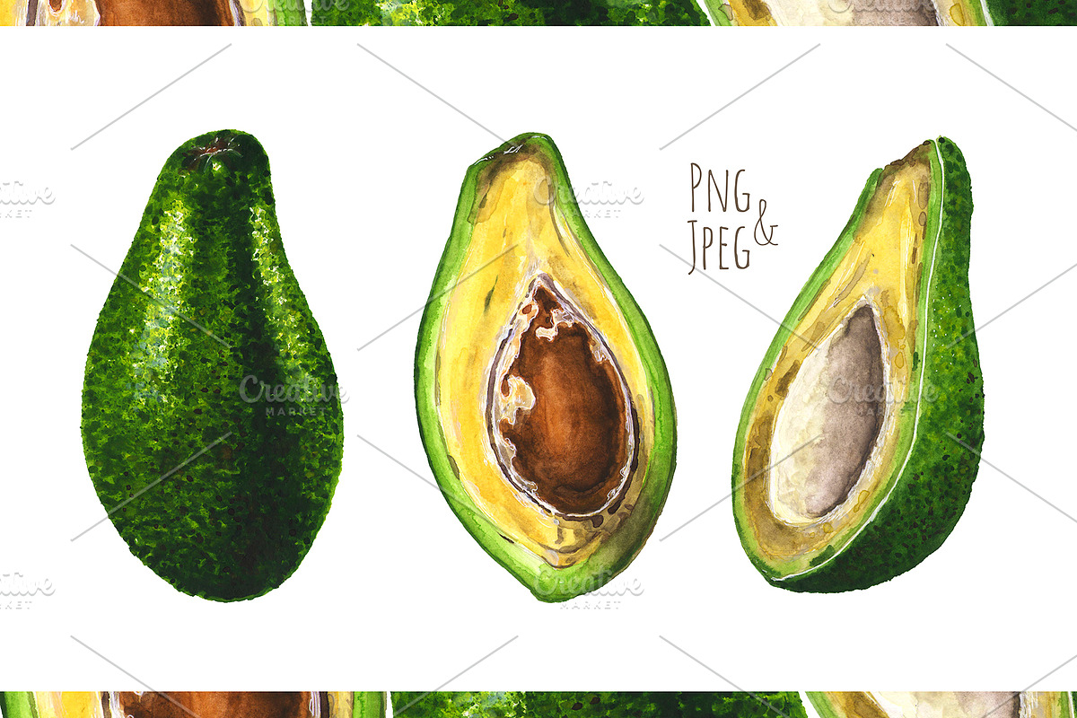 Hand-drawn watercolor Avocado, a Food Illustration by Margo Miller (Photo 2 of 12)