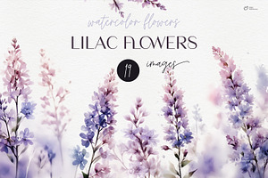 Lilac flowers, Watercolor clipart