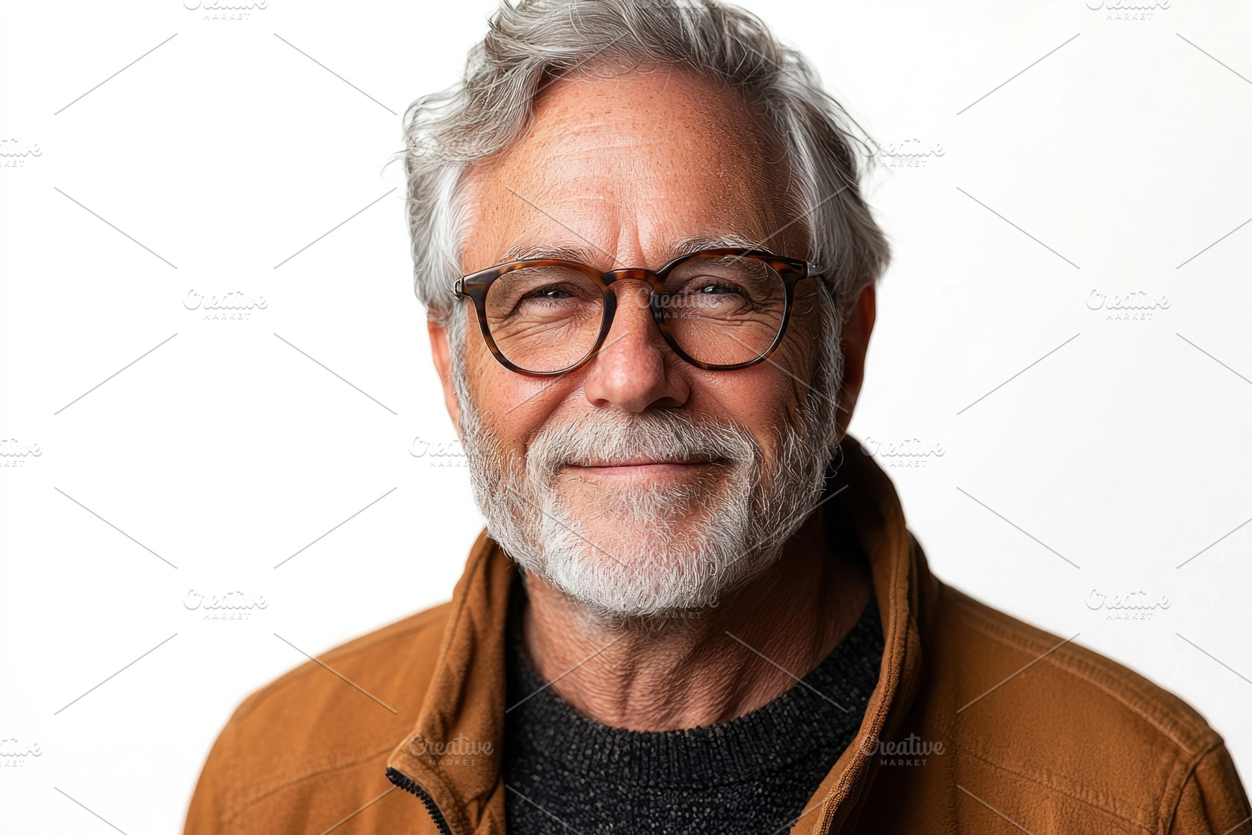 Smiling senior man with gray hair and beard wearing glasses and, a Person Photo by José Manuel Gelpi