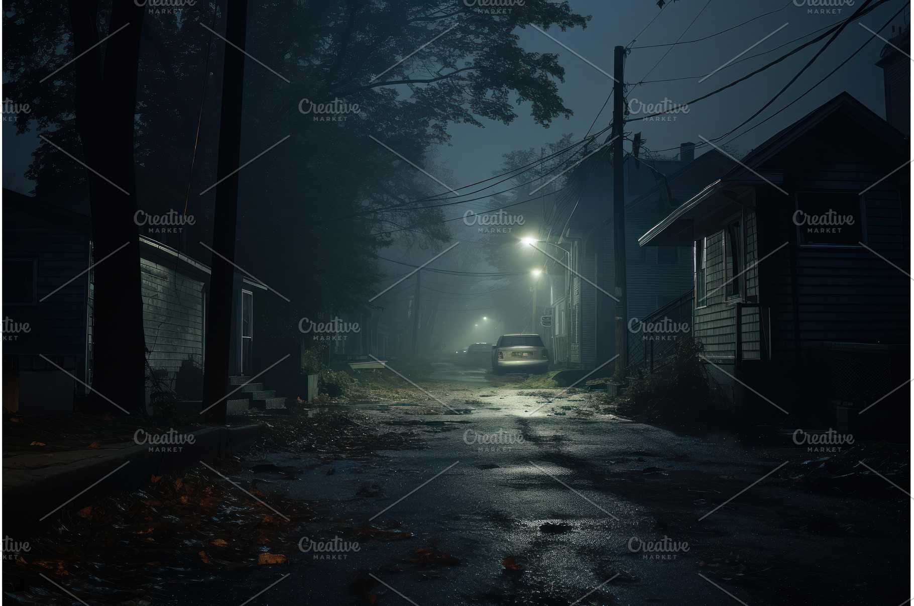 Eerie Night dark street. Generate Ai, an Architecture Photo by Ylivdesign