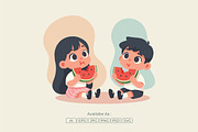 Little Children Eating Watermelon, a Person Illustration by Partikusi Design (Thumbnail 2 of 3)
