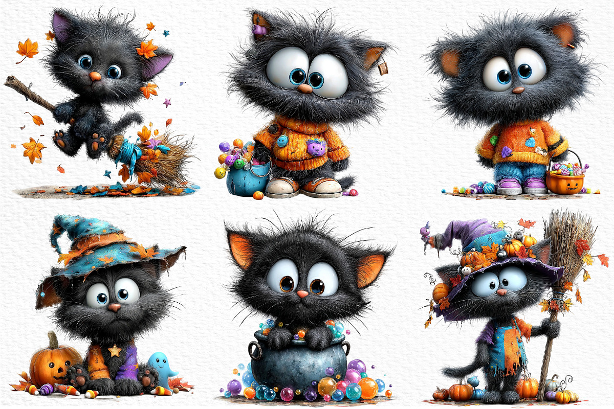 Quirky Halloween Black Cats Clipart, an Animal Illustration by Craft Nest (Photo 4 of 5)