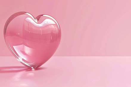 Pink glass hearts on pink background, concept of love, a Photo by Dvoevnore photos