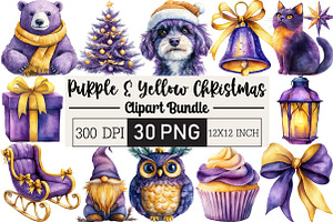 Purple And Yellow Christmas Clipart, an Illustration by Black Bird Studio