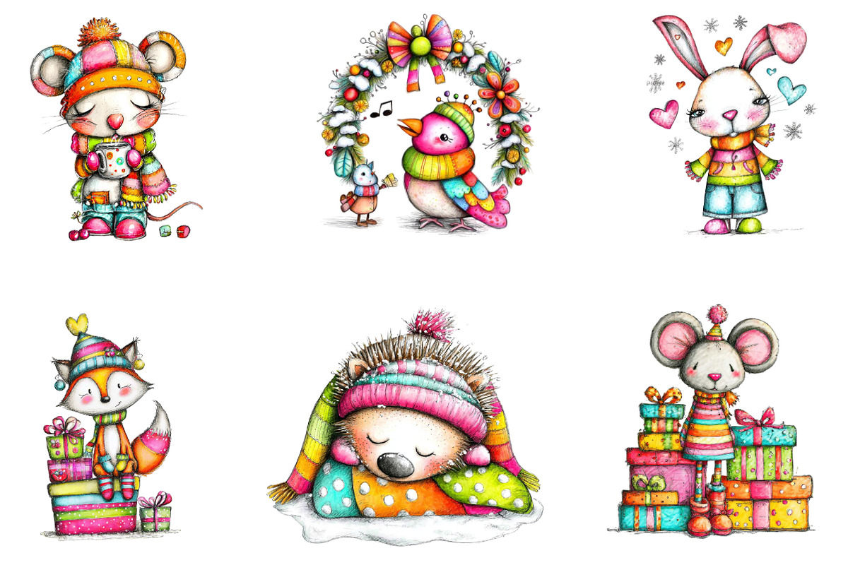 Whimsical Christmas Animals Clipart, an Illustration by designcity5 (Photo 3 of 5)