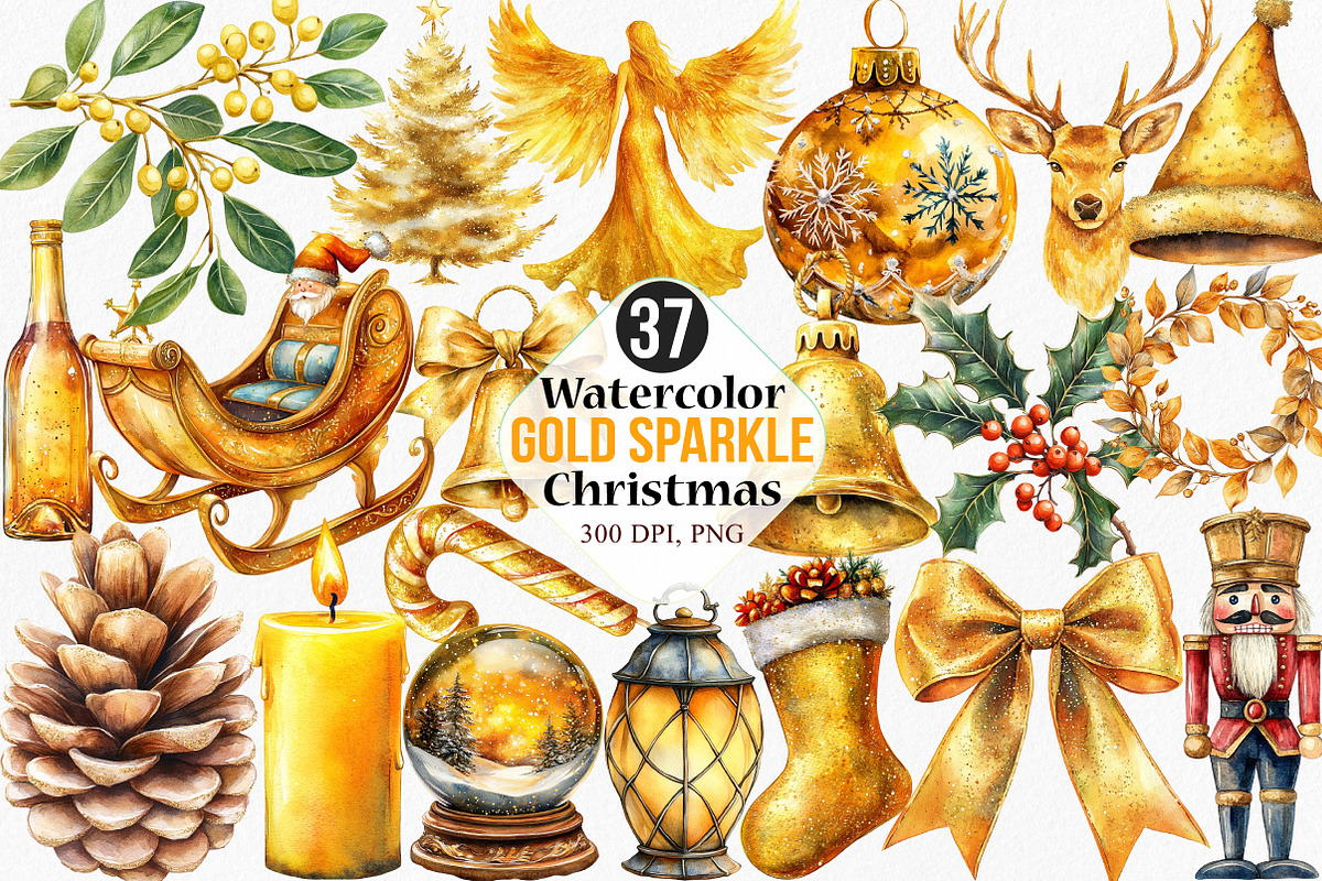 Gold Sparkle Christmas Clipart, an Illustration by Canvas Craft (Photo 1 of 7)
