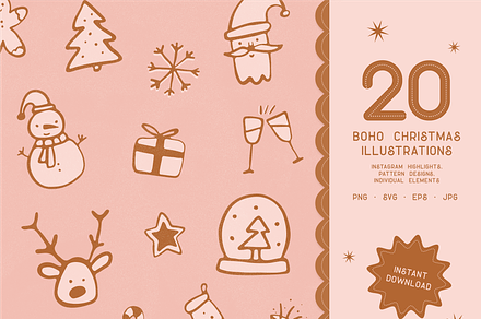 Boho Christmas - Clipart Collection