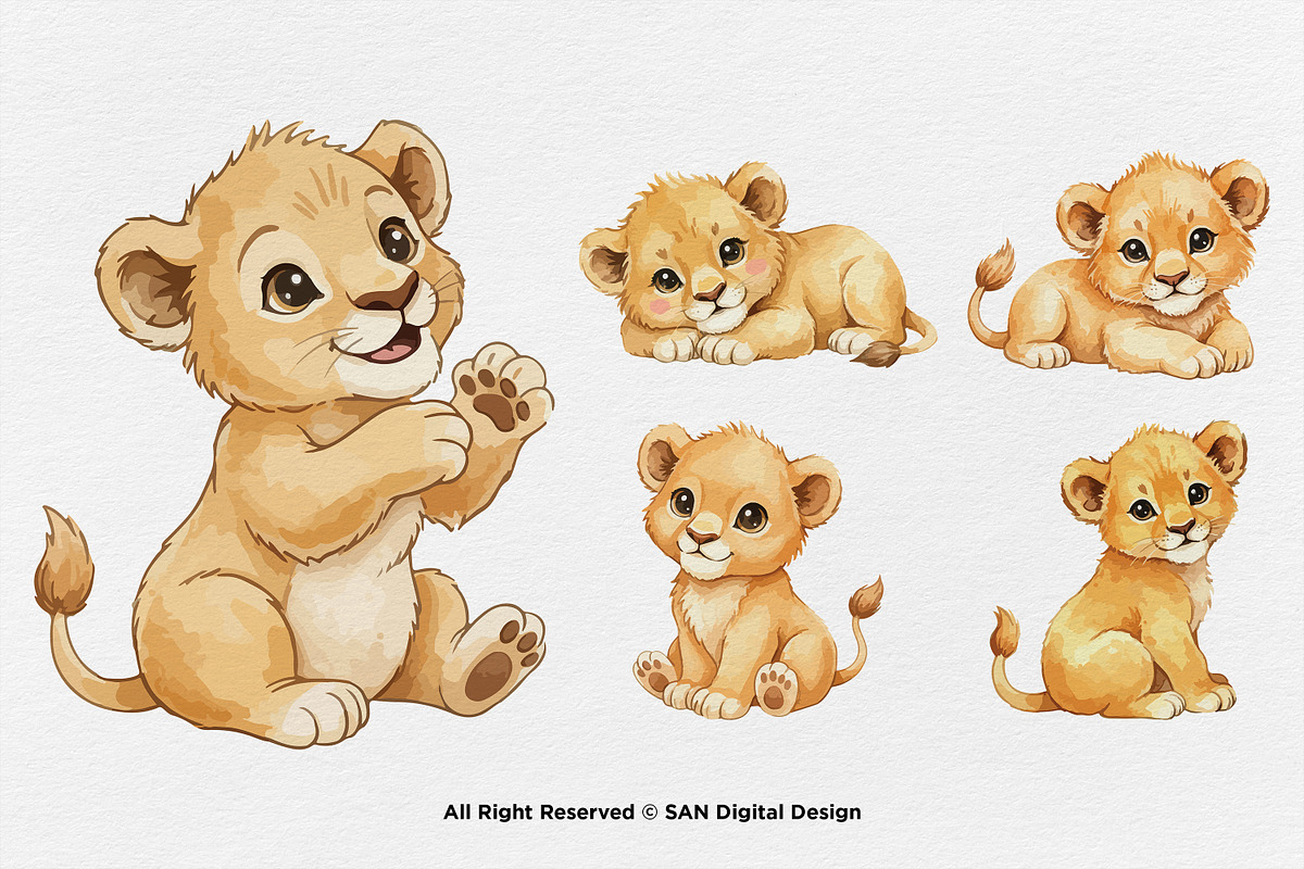 15 Bundle Watercolor Cute Lion Wild, an Animal Illustration by Morspective (Photo 5 of 8)