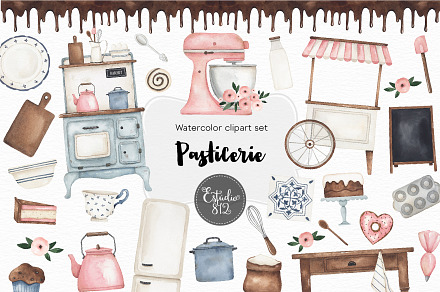 Pasticerie watercolor set, a Decorative Illustration by Estudio 812