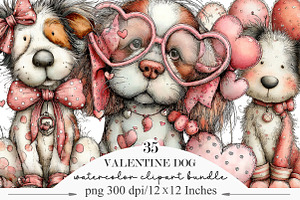 Whimsical Valentine Dog Clipart, an Illustration by Designking