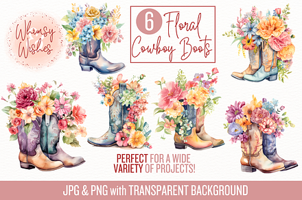 Floral Cowboy Boots Watercolor, a Decorative Illustration by Whimsy & Wishes