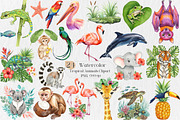 Watercolor Tropical Animals Clipart, an Illustration by Creative Art (Thumbnail 1 of 9)