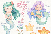 Little Mermaid Watercolor Clipart, an Animal Illustration by ekossa_art (Thumbnail 4 of 5)