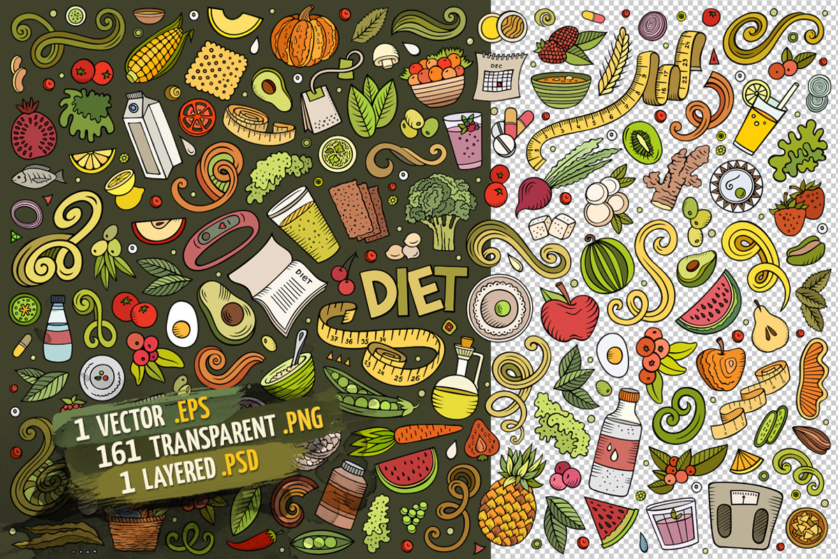 Diet Food Objects & Elements Set, an Object Graphic by BALABOLKA (Photo 2 of 4)