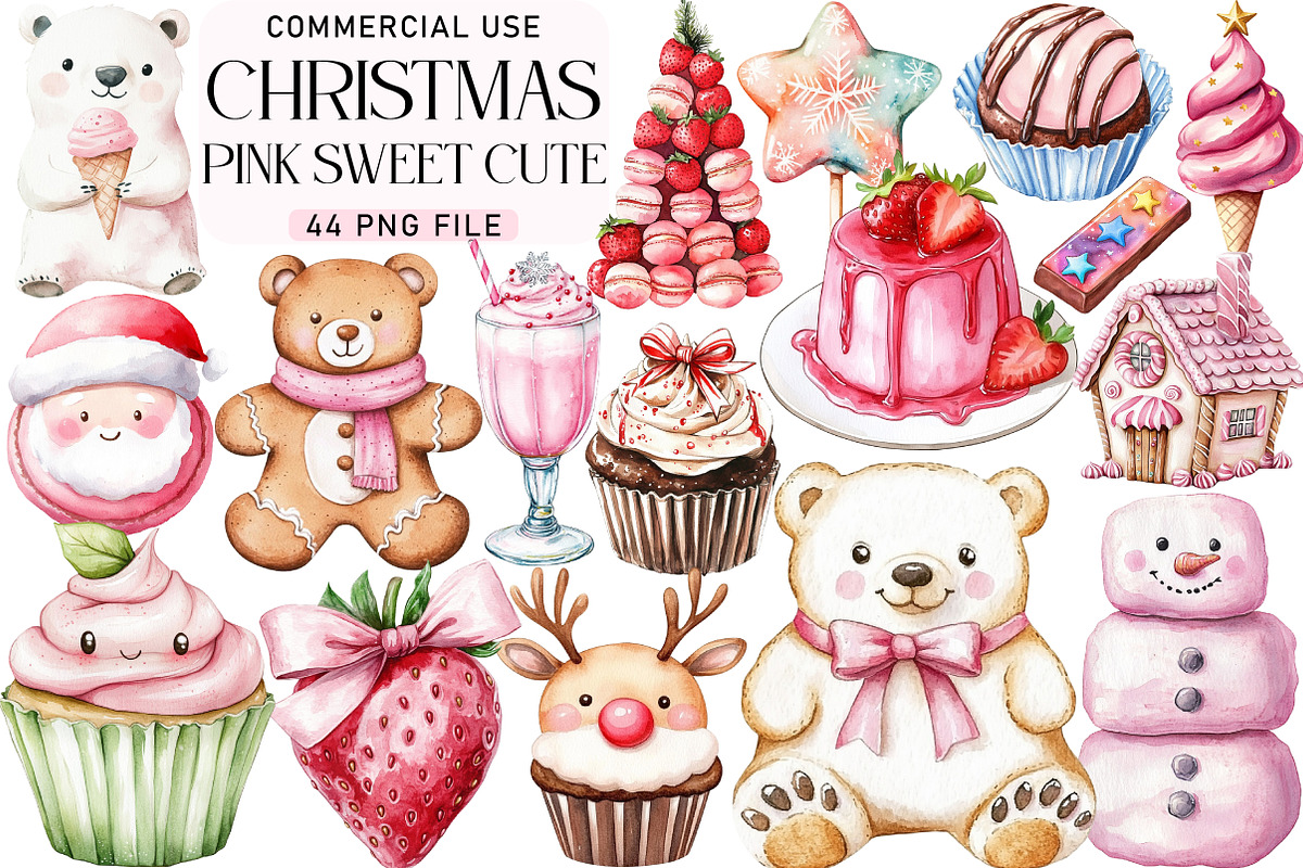 Pink Sweet Cute Christmas Clipart, an Illustration by Daily.Designs (Photo 1 of 5)