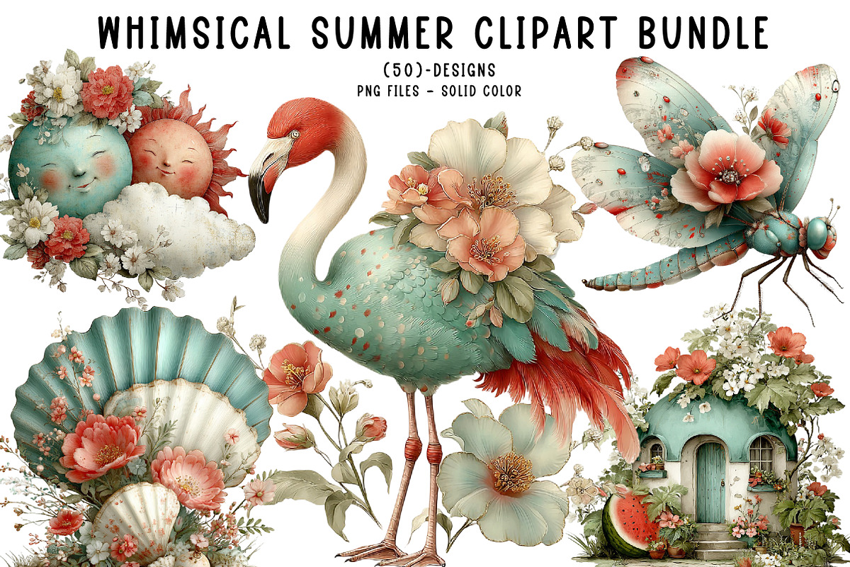 Whimsical Summer Clipart Bundle, an Illustration by CreationArt (Photo 1 of 6)