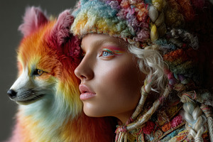 Fantasy portrait of woman with braided hair in colorful wool hat, a Person Photo by José Manuel Gelpi