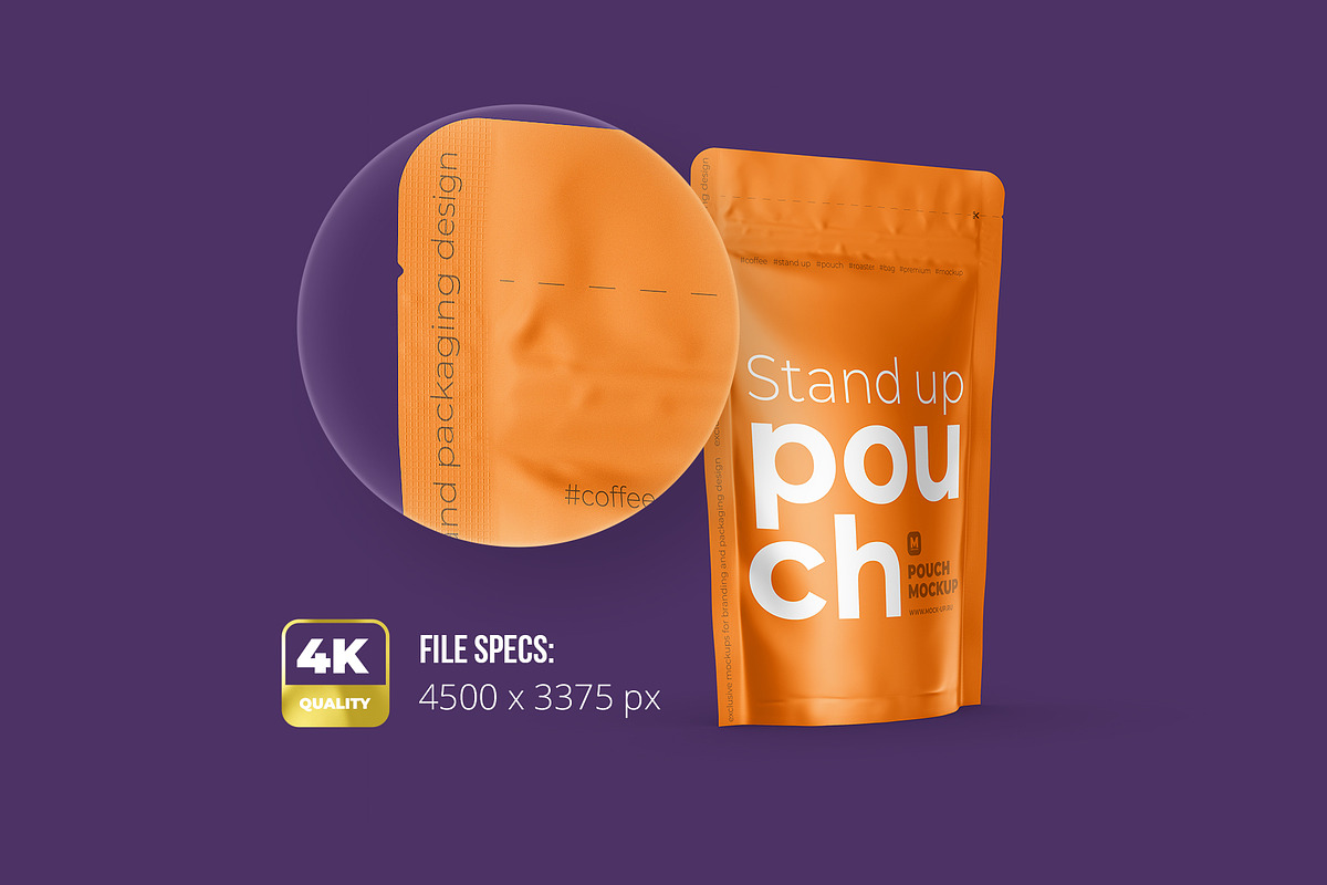Stand Up Pouch Mockup Half Side view, a Cups & Container Mockup by easymock (Photo 3 of 12)