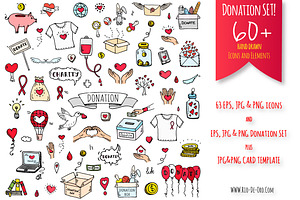 63 Donation hand drawn color icons!
