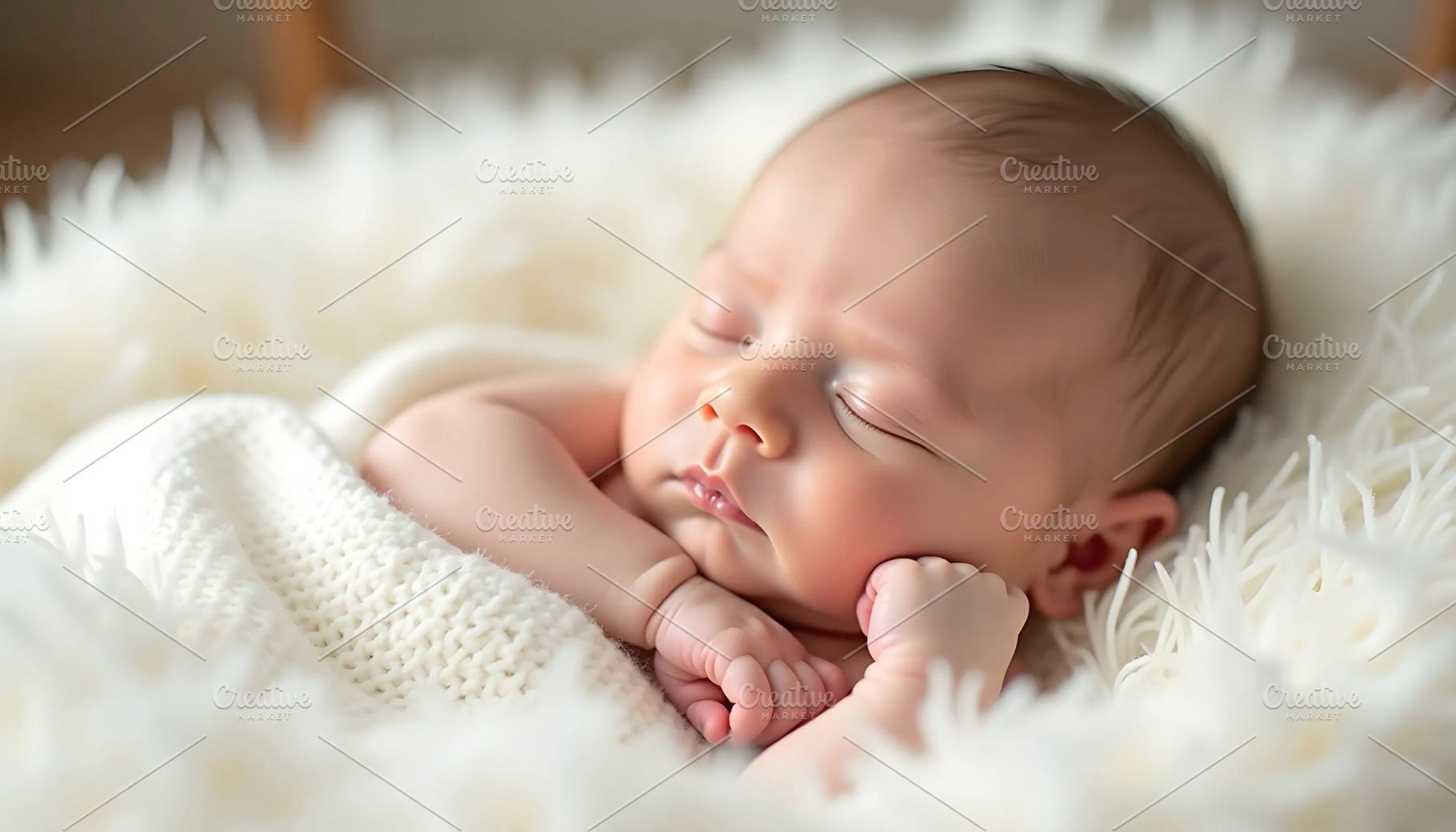 Beautiful newborn baby sleeping peac, a Photo by LOGOCREATIVE