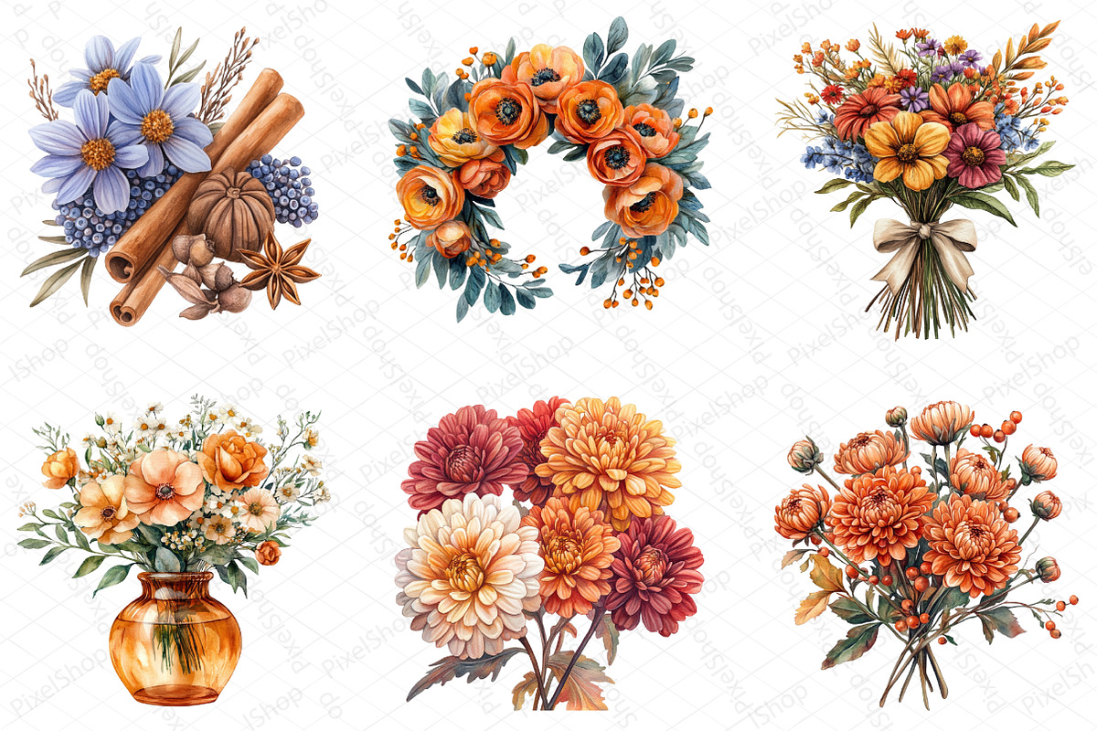 Watercolor Fall Floral Clipart, an Illustration by DreamPrint404 (Photo 4 of 6)