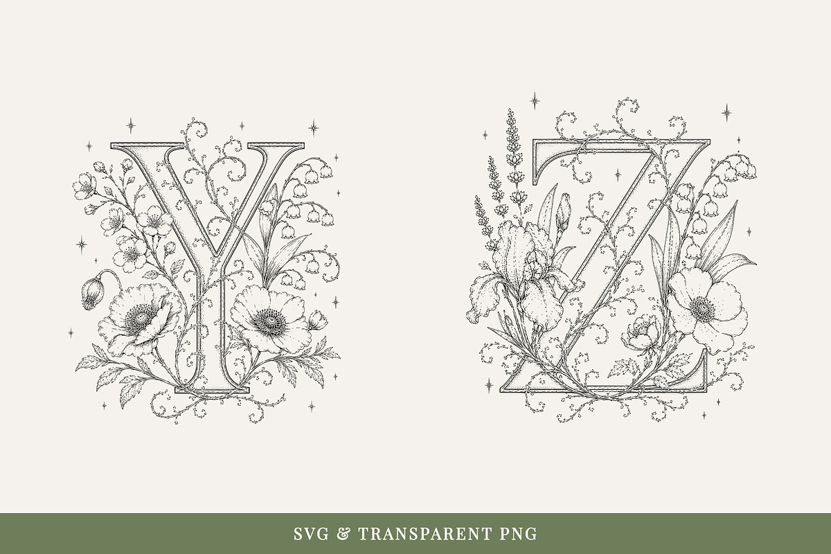 Floral Alphabet Line Art Vol 2, a Decorative Illustration by AW Studios (Photo 4 of 6)