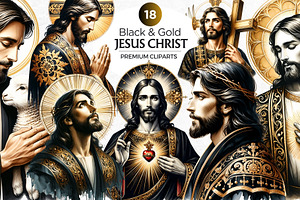 Black and Gold Jesus Christ clipart, a Person Illustration by ThatsDesignArt