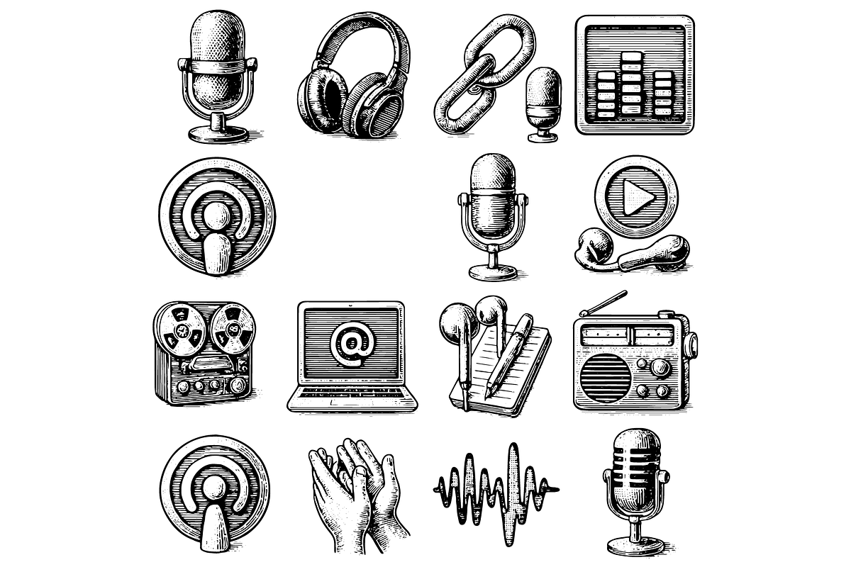 Podcast and Audio Icon Set, an Object Graphic by RT Studio