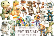 Watercolor Funny Dinosaurs Clipart, an Illustration by OK Design (Thumbnail 1 of 5)